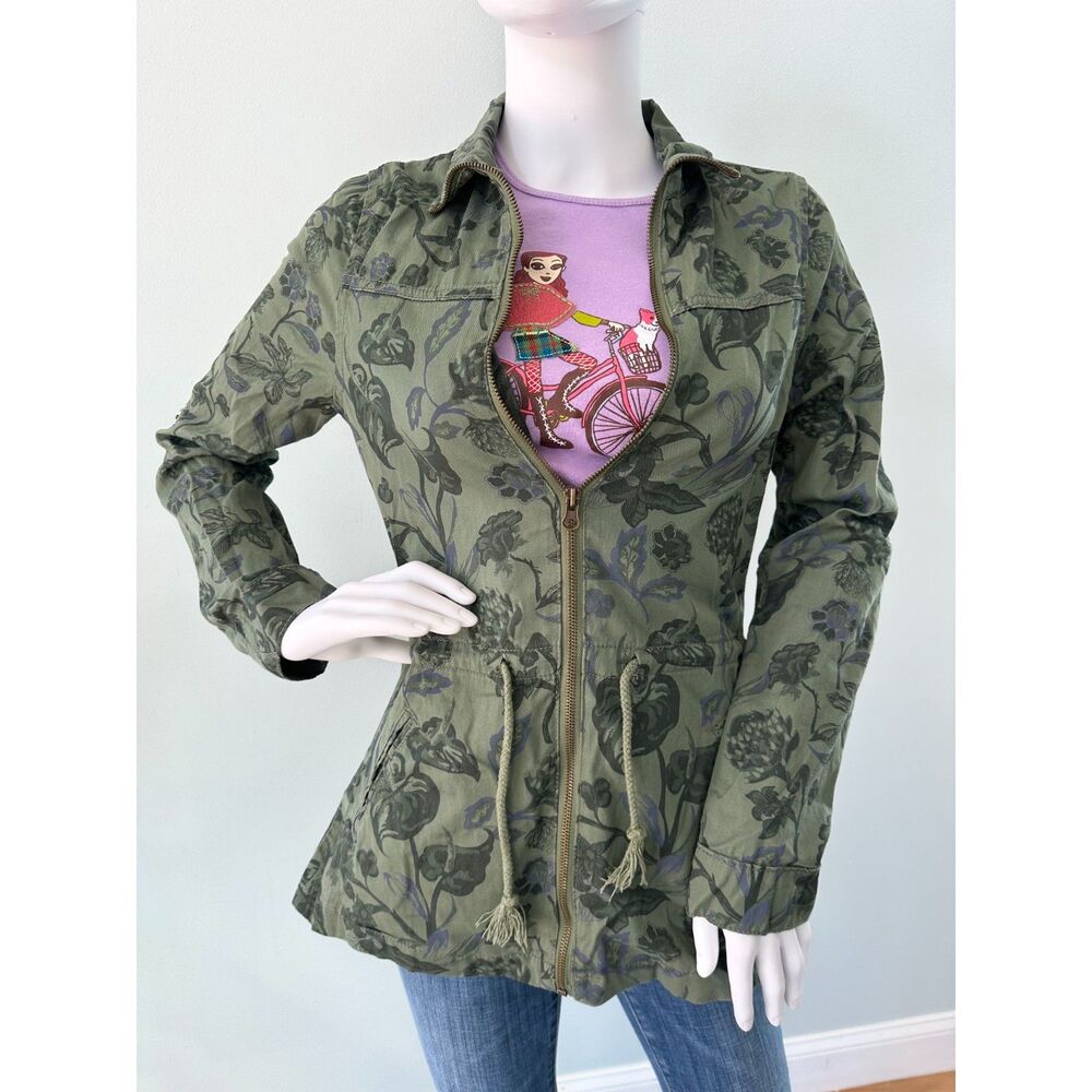 Adam Levine Green Floral Lightweight Utility Military Jacket size Small